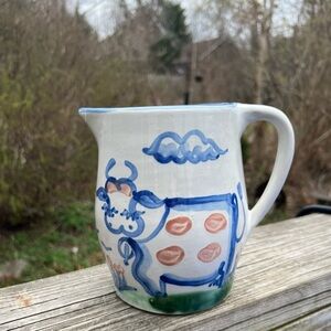 Vintage M. A. Hadley Cow Pitcher Ceramic Hand Painted 6.25” Ht. The End Inside